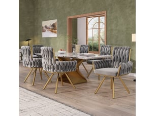 Chaise de salle à manger pivotante à 360° avec accoudoirs et dossier haut, lot de 6 en velours gris
