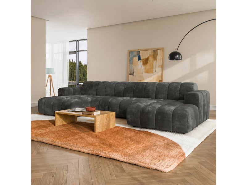 Canapé d'angle aenis, tissu chenille gris - Conforama B