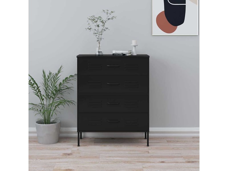  Commode chambre adulte, armoire à tiroirs noir 80x35x101,5 cm acier  - Conforama B
