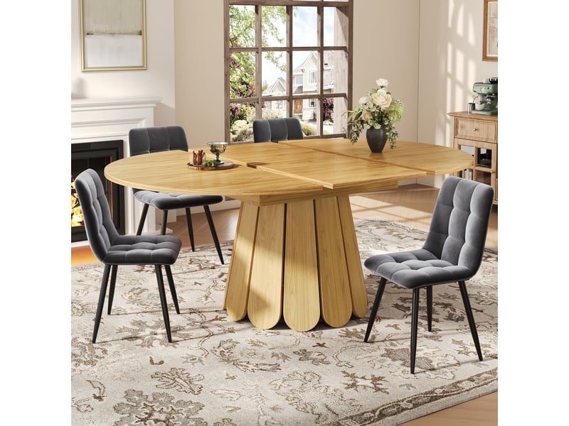  Table à manger extensible ronde 118-158x118x76cm bois pour 6 personnes FC - Conforama D