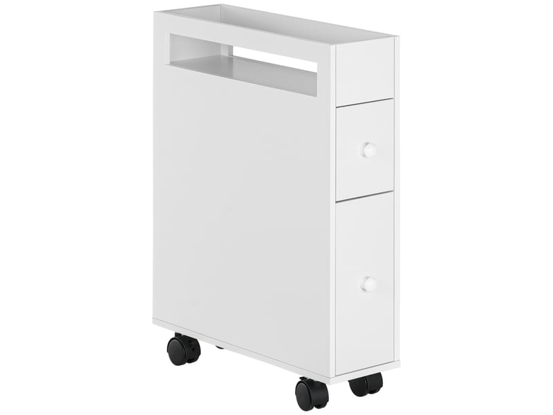  Meuble de salle de bain étroit, deux tiroirs, quatre roulettes, blanc, 16 x 49,5 x 66 cm  - Conforama B