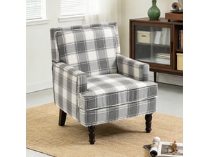 Fauteuil de salon vintage 64x69x89cm - fauteuil d'accent rembourré avec clous décoratifs et pieds en bois massif - tissu de lin - gris et blanc