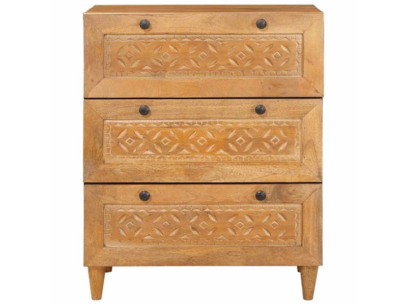 Buffet, meuble de rangement salon marron clair 60x33x75 cm bois de manguier massif shl7562 - Conforama C