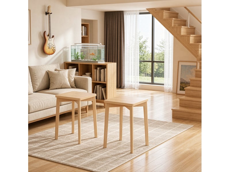  Lot de 2 tabourets empilables 31x31x44,5 cm en bois de hêtre, coloris bois naturel  - Conforama B