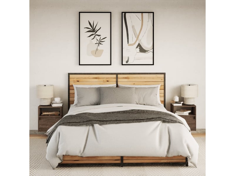  Lot de 2 tables de chevet - cabinet de chevet - table de nuit murales avec lumières led chêne marron  - Conforama D
