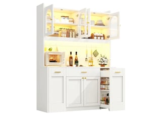 Buffet de cuisine haut blanc 120 cm avec led rgb et 3 vitrines en verre