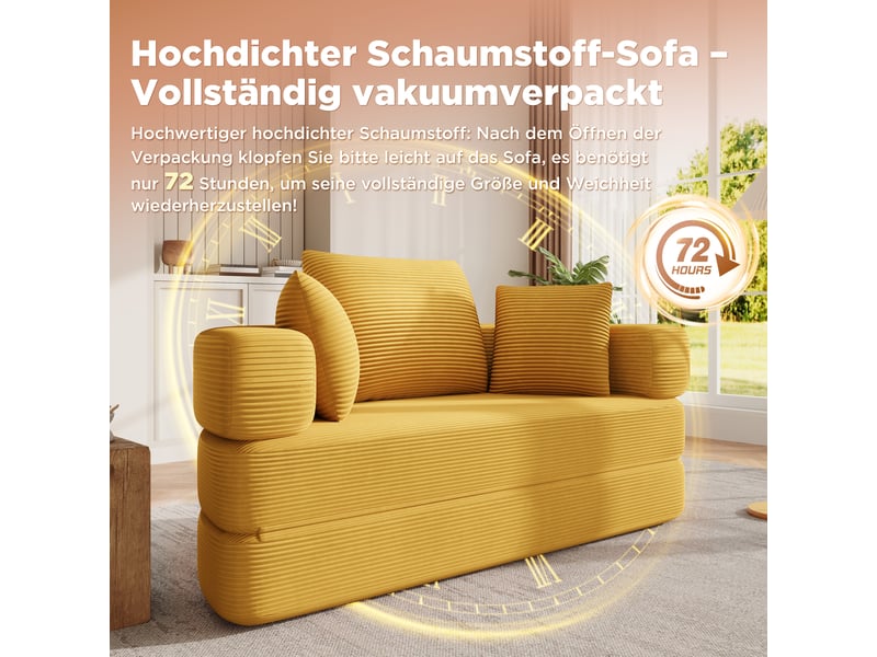  Canapé convertible 2 places en velours côtelé, 2-en-1, lit ovale 173×176 cm, sans montage, 3 coussins inclus  - Conforama R