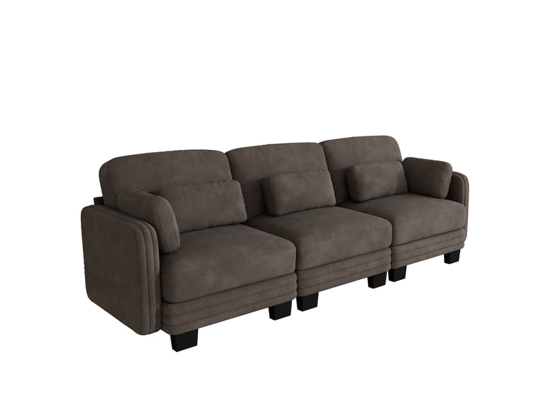 Canapé modulable - 3 places - coussins d'accoudoirs - tissu chenille - mobilier de salon - configuration flexible - brun CozyNest - Conforama A