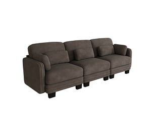 Canapé modulable - 3 places - coussins d'accoudoirs - tissu chenille - mobilier de salon - configuration flexible - brun