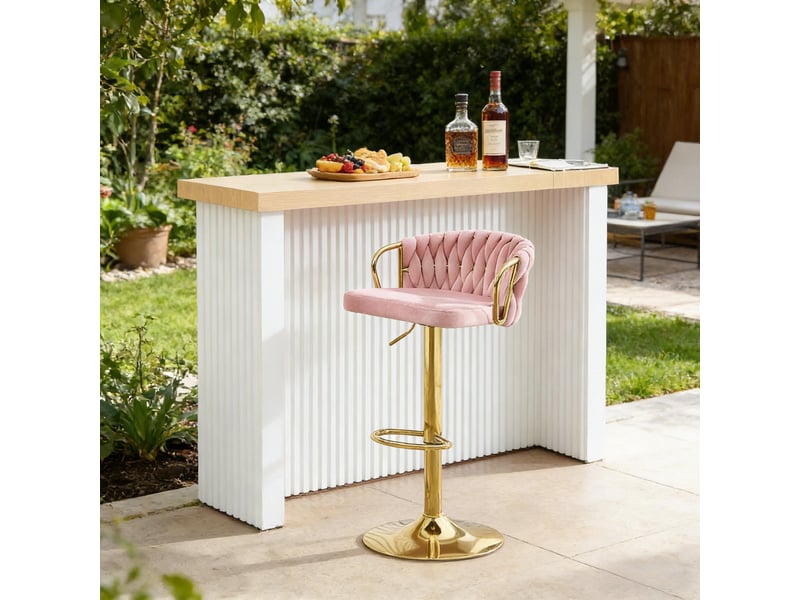  Tabouret de bar réglable,49,5x50,5x77-98 cm,pivotant,velours,rose  - Conforama B