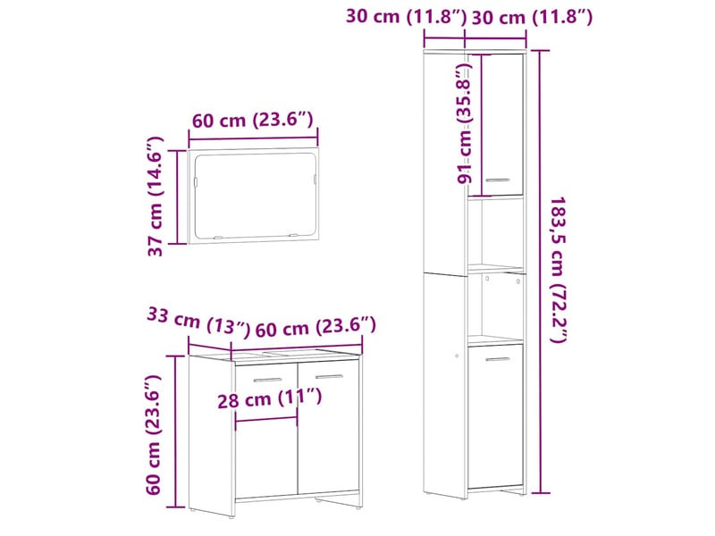 Ensemble de meubles salle de bain 3 pcs bois d'ingénierie cf63944 - Conforama E