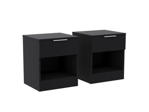 Table de chevet trega 1 tiroirs, commode de nuit, chambre, rangement, set de 2, 41x39x28cm, nior