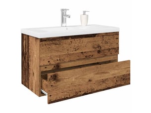 Meuble de lavabo avec bassin et robinet intégrés vieux bois shl5884