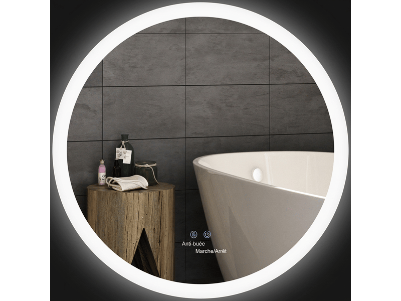  Miroir de salle de bain rond led 70 cm, lumineux, anti-buée, 3 couleurs, ip44  - Conforama B