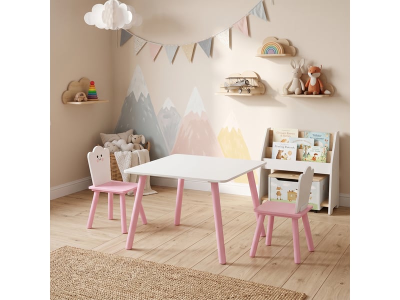  Table enfant avec chaise, ensemble table et 2 chaises en bois pour dessiner, jouer, rose, étudier  - Conforama D