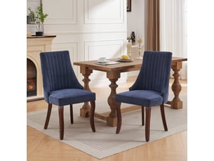 Lot de 2 chaises de salle à manger 64x50x95,5cm dossier haut, mousse haute densité, pieds en bois, chenille bleu