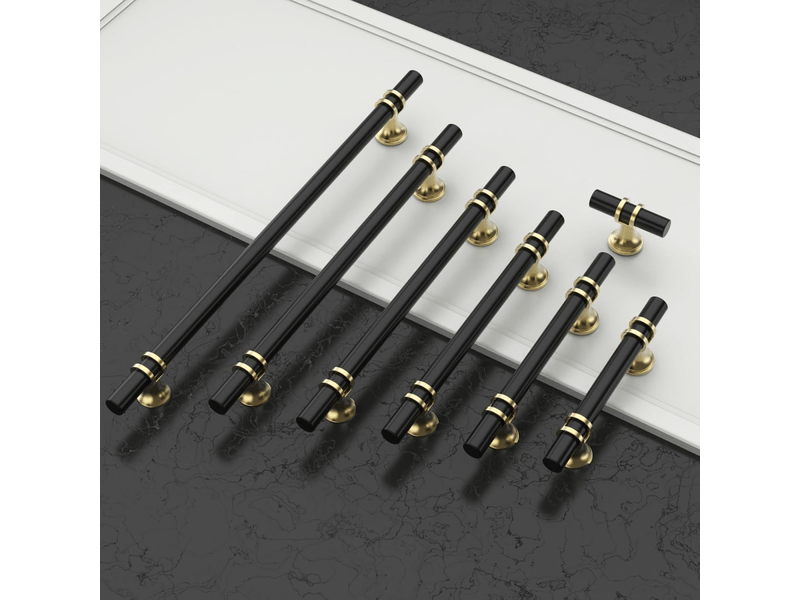  10 tirants noirs et dorés de 128 mm pour armoires de cuisine, en alliage d'aluminium, avec vis, pour armoires et placards, uk0002  - Conforama C