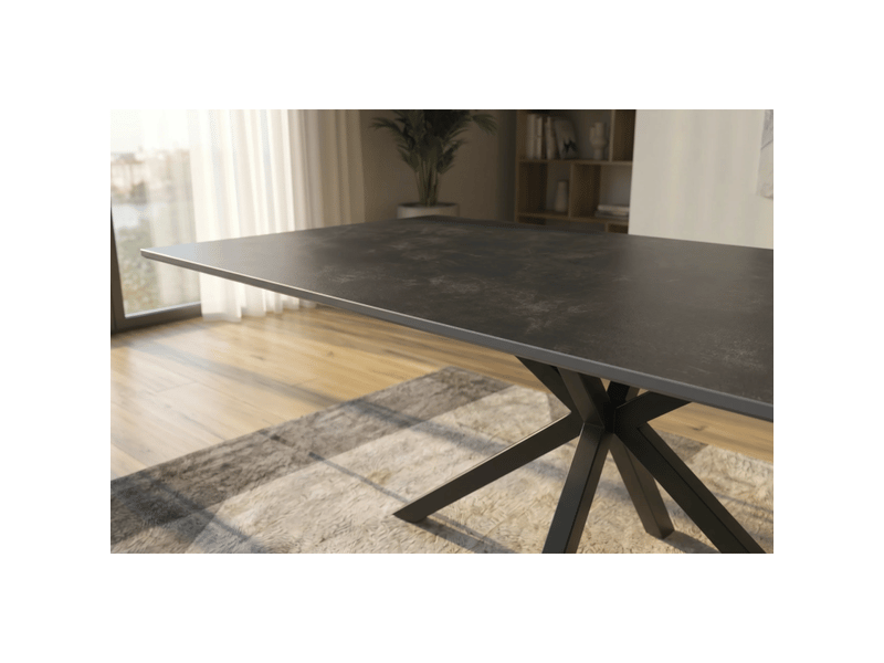  Table de salle à manger solara 160 cm en céramique gris anthracite avec pied étoile noir – 6 places  - Conforama E