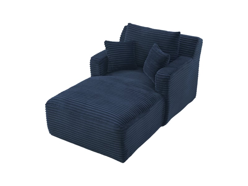  Méridienne convertible avec assise confortable, usage polyvalent et sans montage, en velours côtelé bleu  - Conforama A