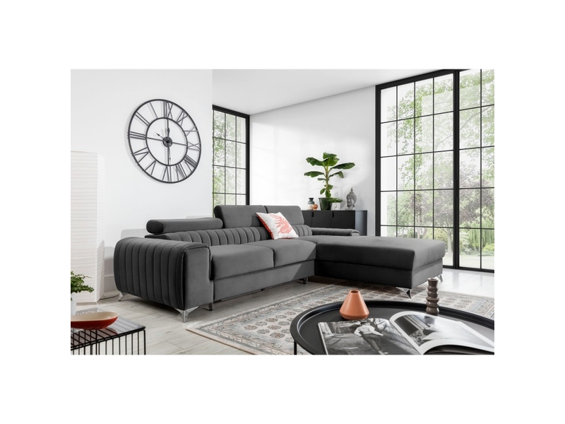 Canapé d'angle droit gris foncé convertible 3 places jayson avec couchage - Conforama E