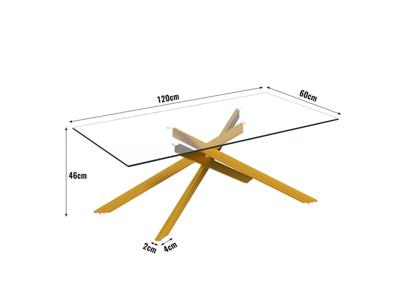 Table basse rectangulaire 120 x 60 cm en verre trempé et métal doré - Conforama C