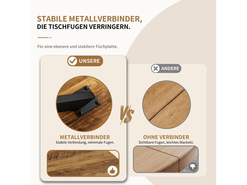  Table ronde 120cm style fermière avec pieds en x marron et noir pour cuisine salle à manger salon balcon  - Conforama E