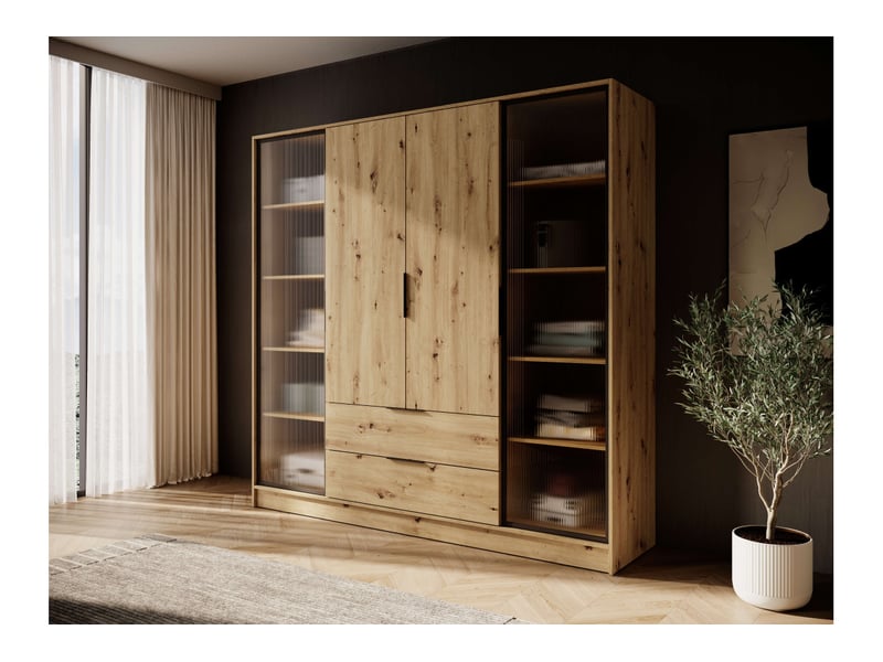  Mirage - armoire 2 tiroirs et 4 portes dont 2 vitrées aux extrémités 206cm  - Conforama B