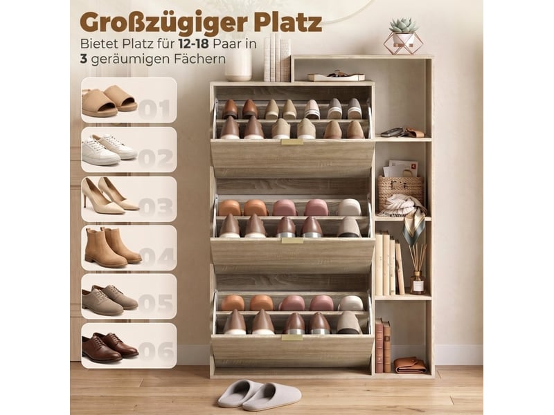  Meuble à chaussures 3 abattants, profondeur 25 cm, jusqu'à 18 paires evryae  - Conforama D