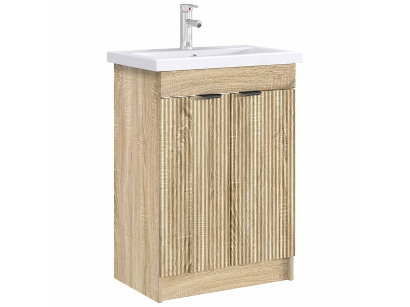  Armoire sous évier de salle de bain, meuble de rangement chêne sonoma shl8455  - Conforama C