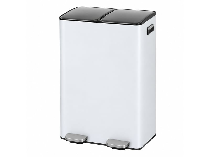  Poubelle de tri sélectif rectangulaire 60l (2x30l) à double compartiment en métal blanc anti-traces avec deux pédales indépendantes - longueur 45 x profondeur 36 x hauteur 71,5 cm  - Conforama A