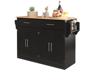 Îlot de cuisine 120x46x91,5 cm, desserte extensible avec portes, tiroirs, porte-serviette et étagères réglables, mdf, noir