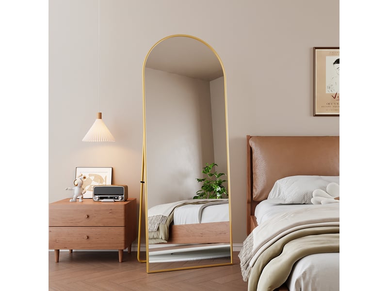  Miroir sur pied arqué 162 x 53cm,miroir mural avec support,cadre en alliage d’aluminium,verre trempé,grand miroir pour chambre,salon(doré)  - Conforama B