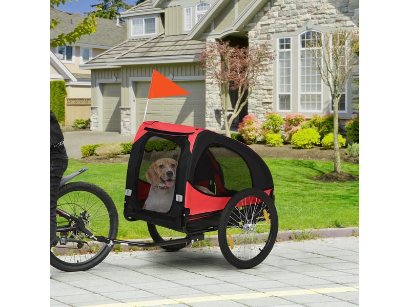 Remorque vélo enfant 140 x 71 x 83 cm – rouge – pliable, fenêtres filetées, roues à démontage rapide - Conforama B