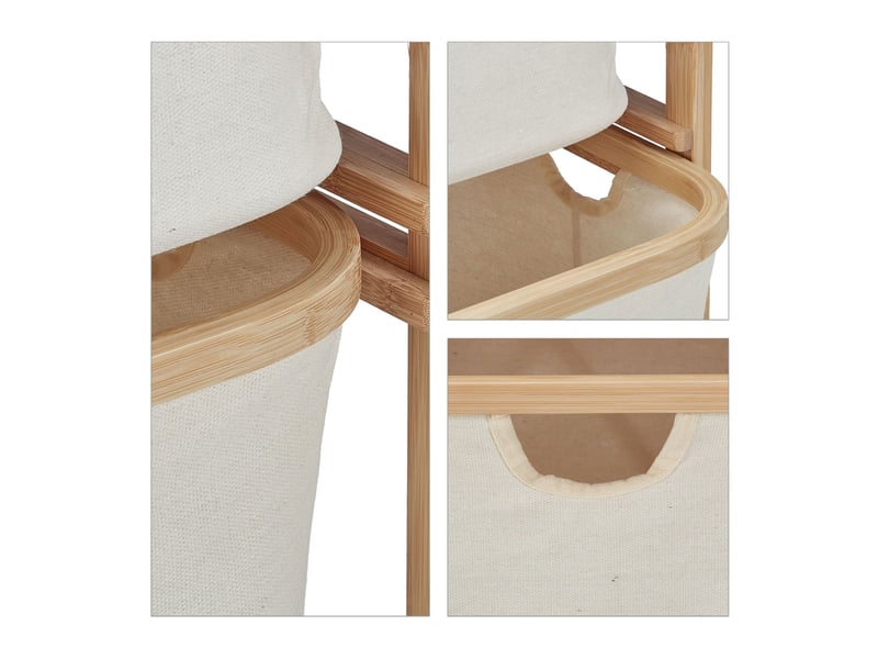  Panier à linge moderne 2 compartiments pour chambre salle de bain pratique rangement en bambou naturel 13_0011939  - Conforama E