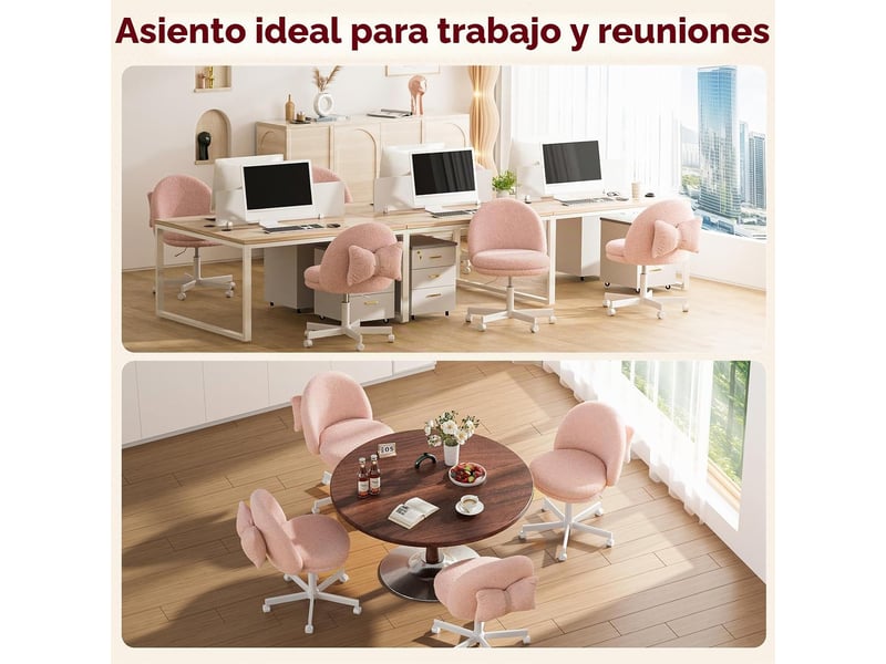  Gtplayer chaise de bureau domestique sans accoudoirs, avec dossier, hauteur réglable, polaire teddy - rose CH710-PK-TV - Conforama C