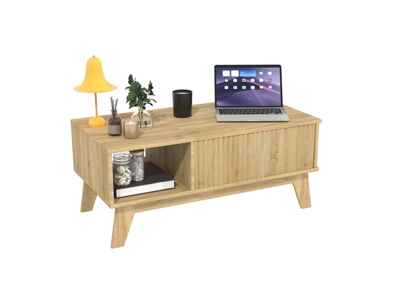  Table basse relevable - 95x48x42cm - table basse de salon avec rangement caché et niche ouverte - chêne naturel  - Conforama A