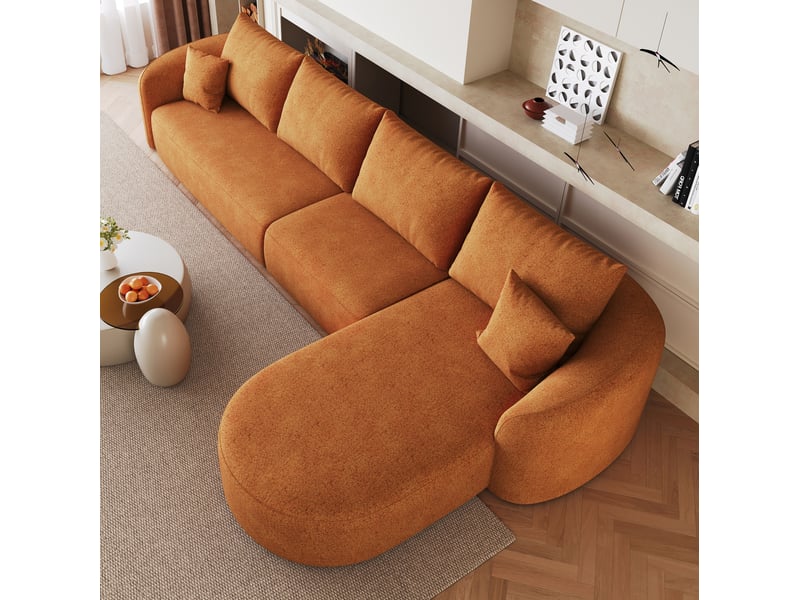  Canapé d'angle modulable modenvie 4 places en tissu chenille orange 336 x 168 x 85 cm  - Conforama E