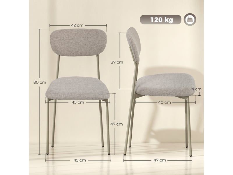  Lot de 2 chaises de salle à manger modernes, chaises de cuisine empilables en tissu effet lin, marron clair  - Conforama E
