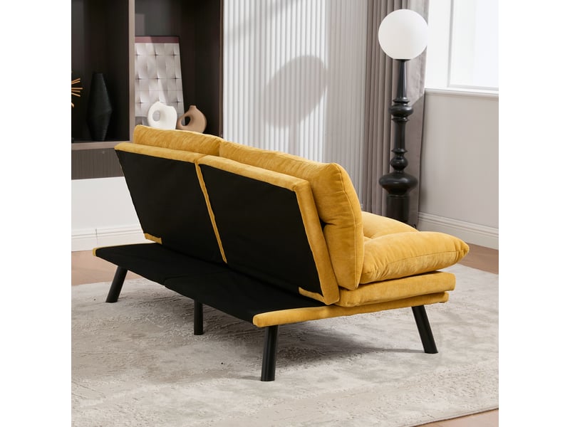 Canapé 2 places en chenille, dossier et accoudoirs réglables, piètement métal, design ergonomique confortable  - Conforama D