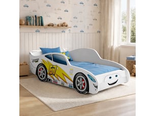 Lit simple 70x140 cm <strong>KOBI</strong> <strong>CARS lit simple</strong> coloris blanc