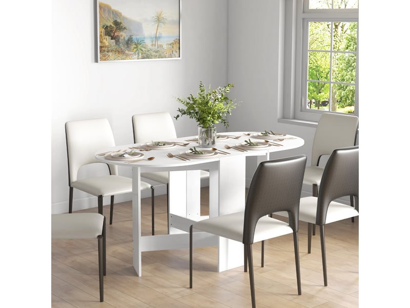  Table à manger pliante 6 personnes - table design ovale effet bois blanc  - Conforama E