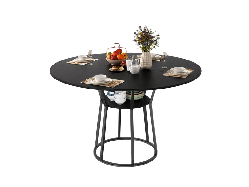 Table à manger ronde 6 personnes avec plateau aspect bois et pied en métal 120 cm, noir - Conforama A