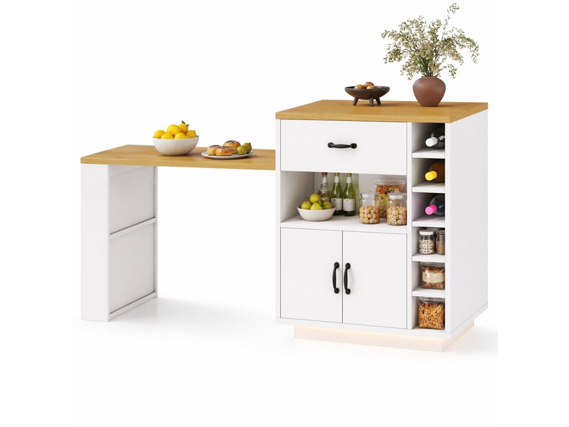  Îlot de cuisine 80 x 70 x 95,5 cm – blanc – plan de travail extensible et rangement intégré  - Conforama A
