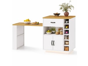 Îlot de cuisine 80 x 70 x 95,5 cm – blanc – plan de travail extensible et rangement intégré