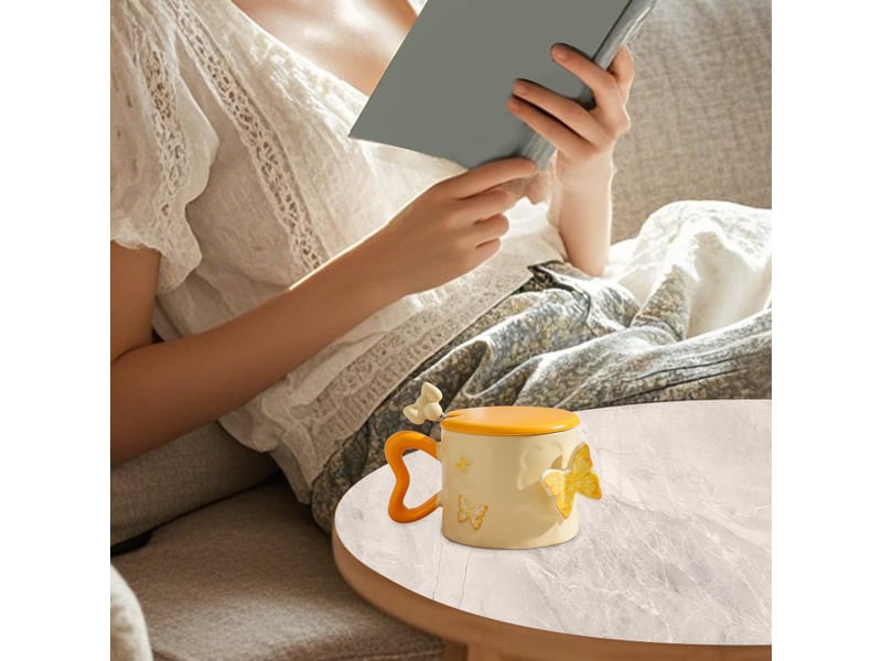  Mug en céramique, motif papillon, jaune, 350 ml  - Conforama B