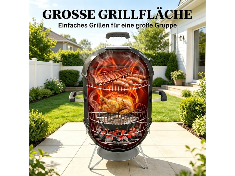  Fumoir barbecue à charbon,62,5x47,5x91 cm,3 grilles,noir  - Conforama E