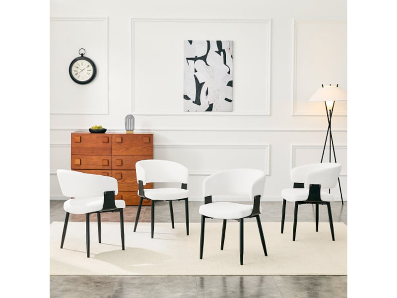  Chaises de salle à manger mid-century modern – lot de 2, fauteuils tonneau rétro en similicuir à dossier motif  - Conforama B