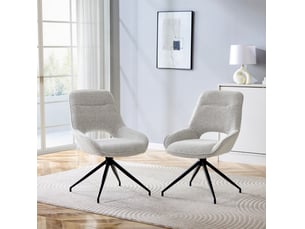 Chaise de salle à manger ulevr pivotante 360° lot de 2 en tissu texturé beige gris, structure en métal noir, avec accoudoirs et dossier rembourrés