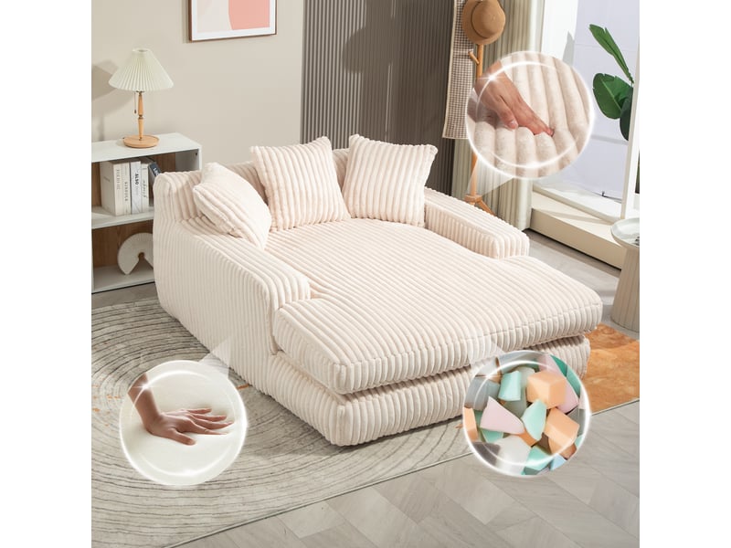  Canapé convertible, canapé-lit – coussins inclus, beige, en velours tricoté, 1 place, style cloud  - Conforama A