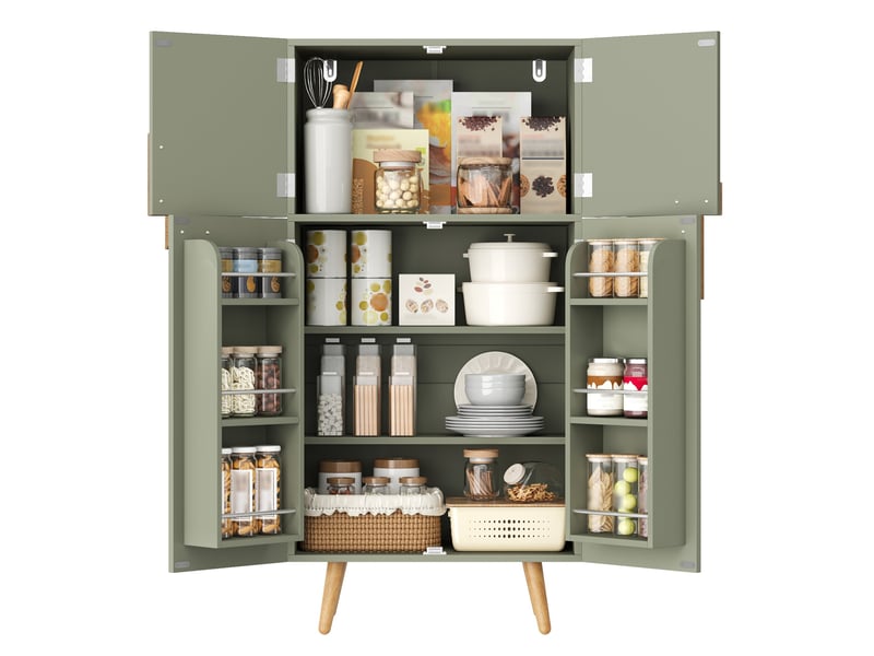 Buffet de cuisine 4 portes vert en mdf avec étagères réglables, rangement pratique pour votre intérieur  - Conforama A